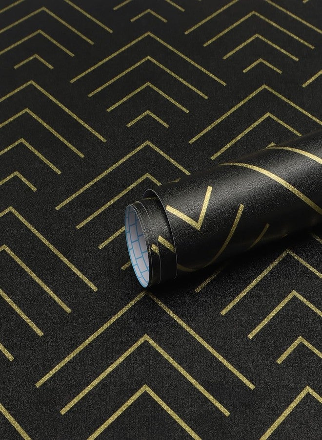 TEKCOOL ورق جدران ذاتي اللصق من TEKCOOL بنمط أسود وذهبي، ورق جدران قابل للتقشير واللصق بخطوط ذهبية وخطوط هندسية، ورق لاصق فينيل قابل للإزالة، غطاء حائط، فيلم زخرفي، يمكنك تركيبه بنفسك، 45 × 300 سم (أسود - 3 قطع) - Image 1